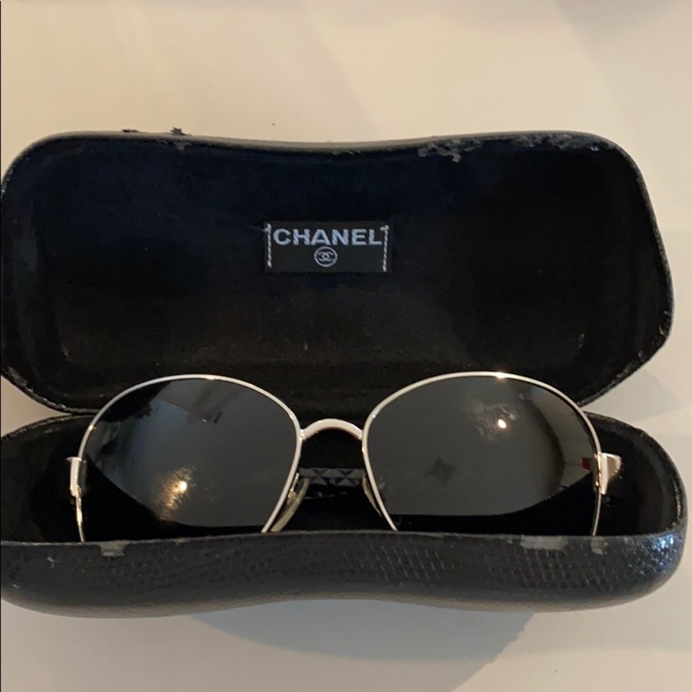 Chanel silver tone frame and quilted CC sunglasses